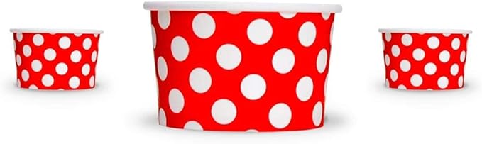 UNIQ 1000-Count 4 oz Polka Dot Paper Ice Cream Cups Red Color | Disposable Dessert Bowls in Many Colors | Frozen Dessert Supplies