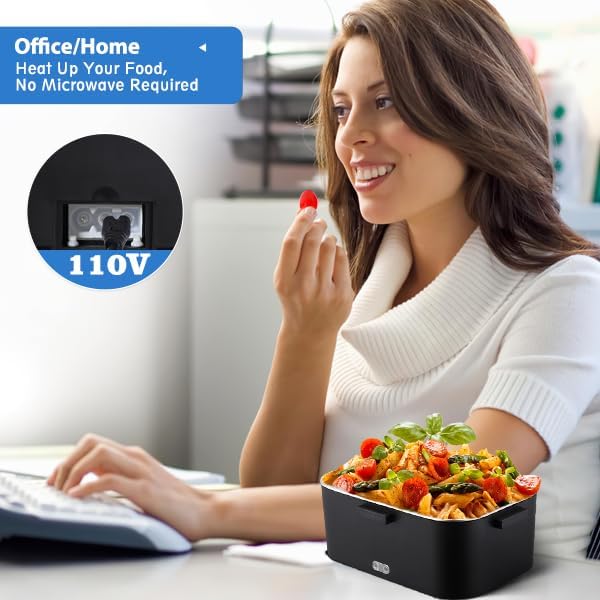 Nifogo Electric Lunch Box for Adults 80W Portable Heated Lunch Box for Men 3 in 1 Portable Food Warmer 110V/12V/24V with 1,8L Removable Stainless Steel Container & Bag(Black)