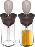 Oil Dispenser with Brush - 2 Pack 180ml Glass Olive Oil Dispenser Bottle with Basting Brush for Cooking Frying Baking Kitchen, T-OB21 Grey
