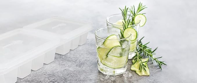 IceTopper Ice Cube Tray with 2 Attached Lids - Easy Release Ice Cube Molds, 14 Cubes per Tray, Stackable & Dishwasher Safe, 100% Food Grade, BPA Free & Recyclable Original