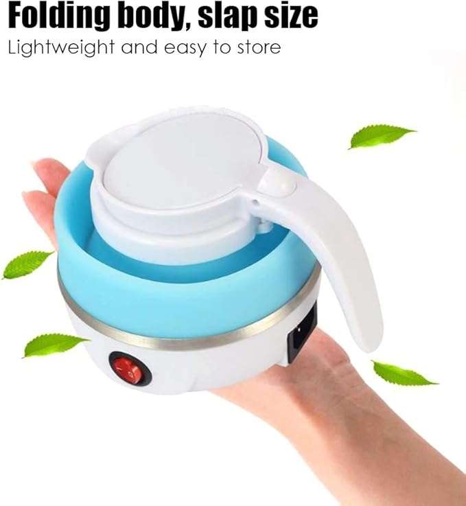 UpdateClassic Travel Portable Foldable Electric Kettle, 0.6L Small Collapsible Hot Water Boiler For Coffee Tea (Blue)