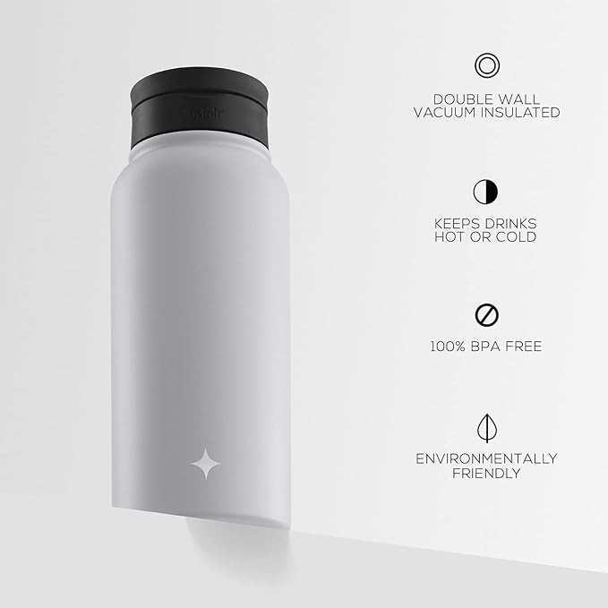 JoyJolt Triple Insulated Water Bottle with Straw Lid AND Flip Lid! 32oz Large Water Bottle, 12 Hour Hot/Cold Vacuum Insulated Stainless Steel Bottle. BPA-Free Leakproof Water Bottles - Thermos Bottle
