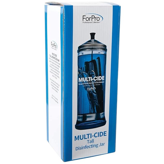 ForPro Multi-Cide Tall Glass Jar, for All Hairstyling Tools Including Brushes, Combs & Shears, 37 oz