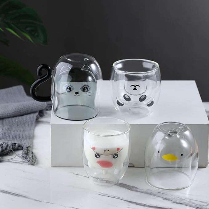 Panda Mug Cute Mugs Glass Double Wall Insulated Glass Espresso Cup, Kawaii Mug, Coffee Cup, Tea Cup, Milk Cup, Birthday Christmas Gifts(Panda)