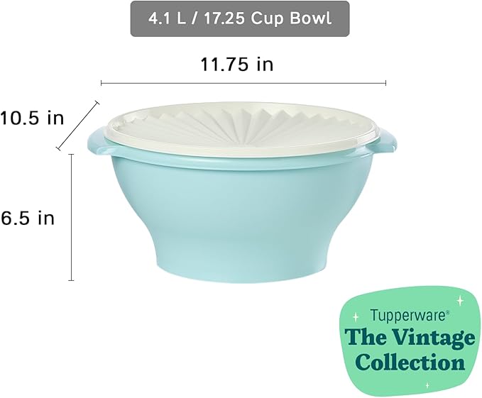 Tupperware Heritage Collection 17.25 Cup Bowl with Starburst Lid, Light Blue Vintage Color, Dishwasher Safe and BPA Free (4.1 L)