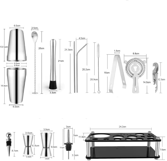 Bartender Cocktail Mixing Kit, Silver Barware Set, Professional Bar Tools with Bottle Opener and Shaker