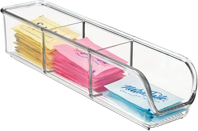 iDesign Plastic Packet Organizer Kitchen Storage Containers for Sugar, Salt, Pepper, Sweeteners, Tea Bags, Spices, The Linus Collection, 1 Count (Pack of 2), Clear