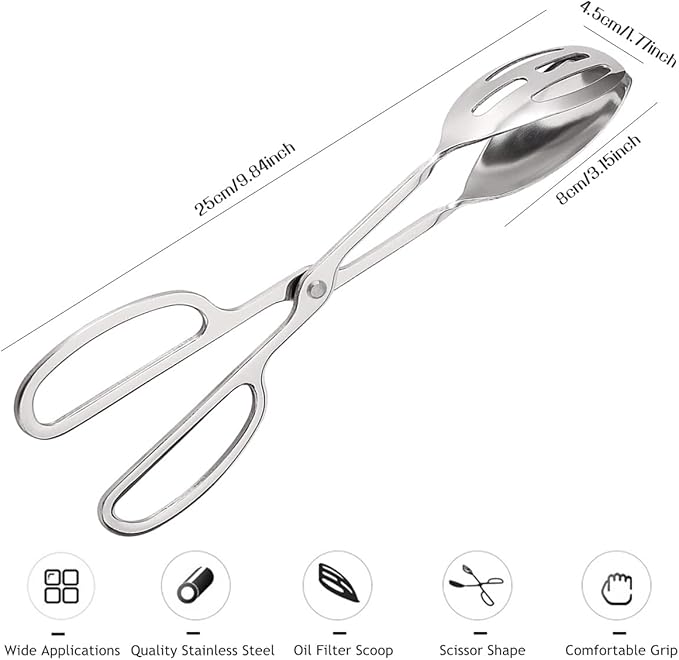 2 Pieces Buffet Salad Tongs for Kitchen Serving and Cooking, Stainless Steel Food Scissor Tongs, Catering Utensil for Bread Cake Bake Steak Barbecue (Silver)