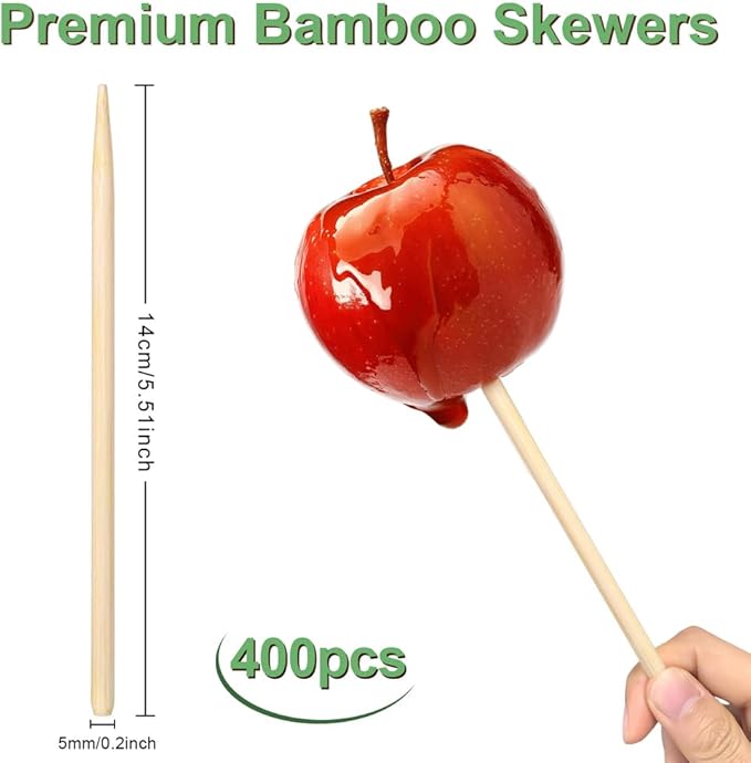 400 pcs Candy Apple Skewer Sticks, PEOUWNES 5mm 5.5 inch Caramel Apple Sticks, Corn Dog Sticks, Rock Candy Stick, Bamboo Skewers for Corn Cob Kabob, Lollipop, Grill