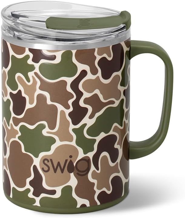 Swig Life 24oz Travel Mug, Insulated Tumbler with Handle and Lid, Travel Coffee Mug, Cup Holder Friendly, Stainless Steel 24 oz Tumbler, Reusable Insulated with Lid (Hunting Camo)