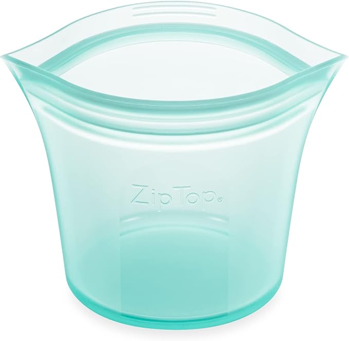 Zip Top Reusable Food Storage Bags | Short Cup [Teal] | Silicone Meal Prep Container | Microwave, Dishwasher and Freezer Safe | Made in the USA