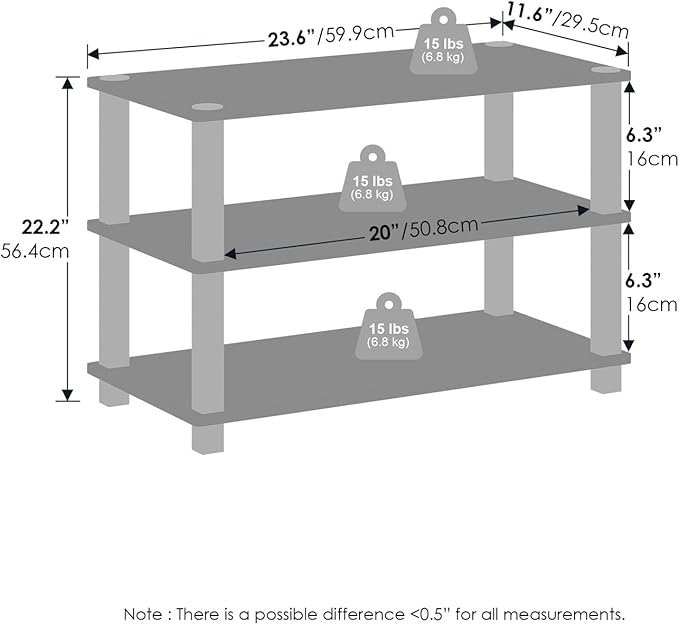 Furinno Turn-S-Tube Storage Shelves Set of 2, 3-Tier Stackable Standing Shelf, Open Corner Shelf, for Organization and Storage, Living Room, Garage, Home Office, Amber Pine