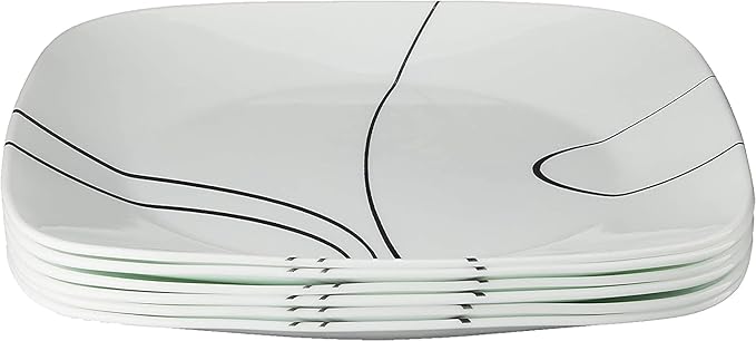 Corelle Vitrelle 6-Piece Salad Plate Set, Triple Layer Glass and Chip Resistant, Lightweight Square 10-1/4-Inch Plates Set, Splendor