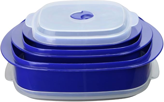 Reston Lloyd Nesting Microwave Containers, Set of 3, Adjustable Steam Vents, Airtight, Meal Prep, Durable BPA-Free Plastic- Freezer & Dishwasher Safe, Cookware & Food Storage, Anyday Cookware, Indigo