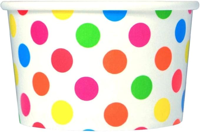 UNIQ 1000-Count 4 oz Polka Dot Paper Ice Cream Cups Rainbow | Dessert Bowls in Multiple Colors & Sizes Frozen Dessert Supplies