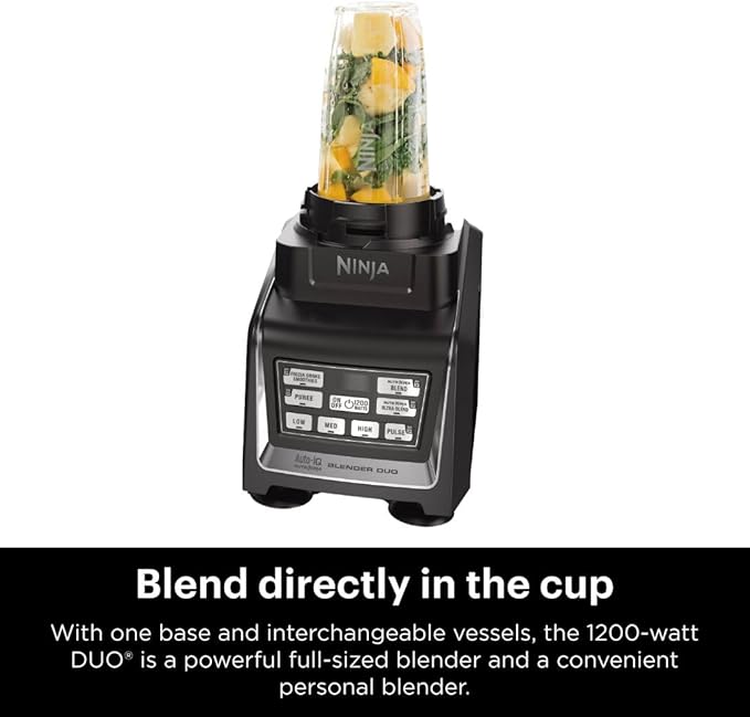Ninja BL642 Nutri Ninja Personal & Countertop Blender with 1200W Auto-iQ Base, 72 oz. Pitcher, and 18, 24, & 32 oz. To-Go Cups with Spout Lids, For Smoothies, Shakes & More, Dishwasher Safe, Black