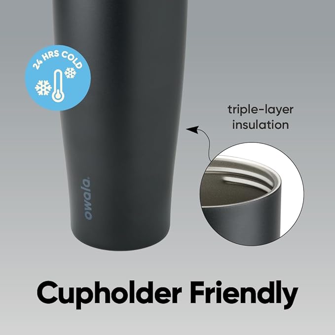 Owala FreeSip Tumbler Insulated Stainless Steel Water Bottle with Built-in Straw and Side Handle, For Travel, Work, School, and Sports, 40oz, BPA Free, Leak Proof, Very, Very Dark (Pack of 6)