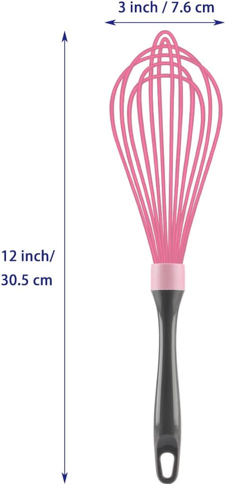 Pink whisk, Dishwasher Safe Wisk, Professional Whisks For Cooking Non-Scratch, Stainless Steel & Silicone Wisk, Plastic Rubber Whisk Tool For Nonstick Cookware Pans, Heat Resistant Whisk 12-Inch