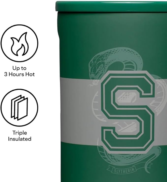 Corkcicle Harry Potter Coffee Mug - Stainless Steel Insulated Cup With Lid For Tea & Coffee - Non-Slip Silicone Base - Durable Travel Mug - Dishwasher Safe - BPA Free - Easy Grip - 16 oz - Slytherin