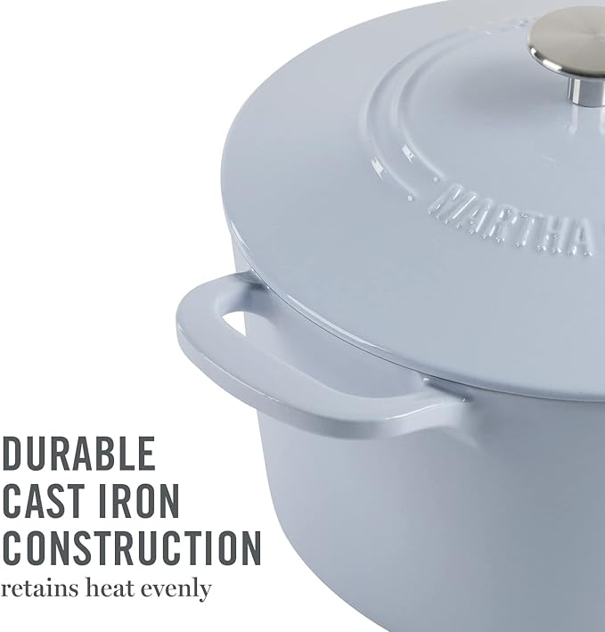 MARTHA STEWART Gatwick 7 QT Enamel Cast Iron Dutch Oven Pot With Lid, Lavender Purple
