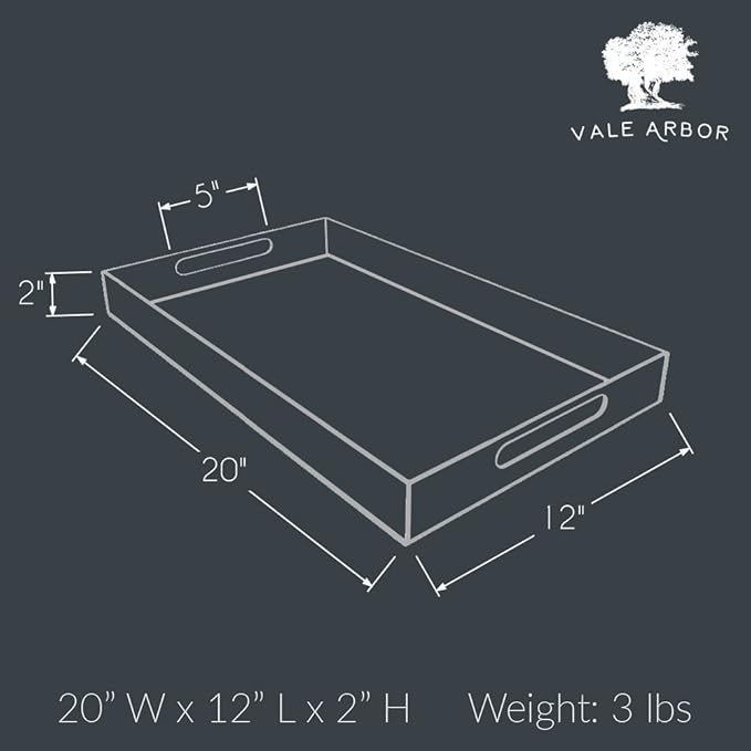 Black Acrylic Serving Tray for Vanity, Bathroom, Ottoman, Organizer and Decor with Handles (Rectangle, Large)