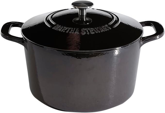 MARTHA STEWART Gatwick 7-Quart Enamel Cast Iron Dutch Oven Pot with Lid – Grey – Heavy-Duty Dutch Oven for Slow Cooking, Braising & Baking