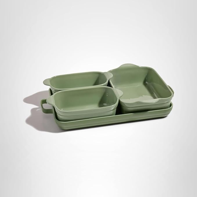 Our Place Bakeware Set | 5-Piece Nonstick, Toxin-Free, Ceramic, Cast Aluminum Set with Oven Pan, Bakers, & Oven Mat | Space-Saving Nesting Design | Oven-Safe | Bake, Roast, Griddle and more | Sage