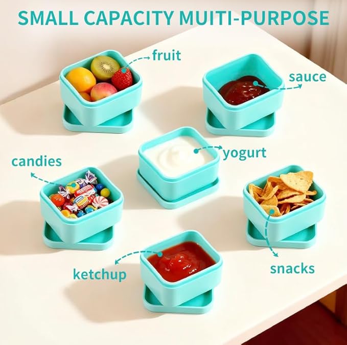 Silicone Inserts Compatible with Bentgo Box Accessories,Salad Containers Compatible with Bentgo Kids Lunch Box Inserts,Leak-Proof and Reusable Condiment Cups with Lids,Grey&Green,2Packs