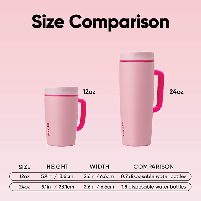 Owala SmoothSip Slider Stainless Steel Insulated Travel Mug with handle, 100% Leak Proof, For Hot and Cold Drinks, Travel Friendly with Sliding Lock Lid, 24 oz, BPA Free, Leak Proof, Pucker Up