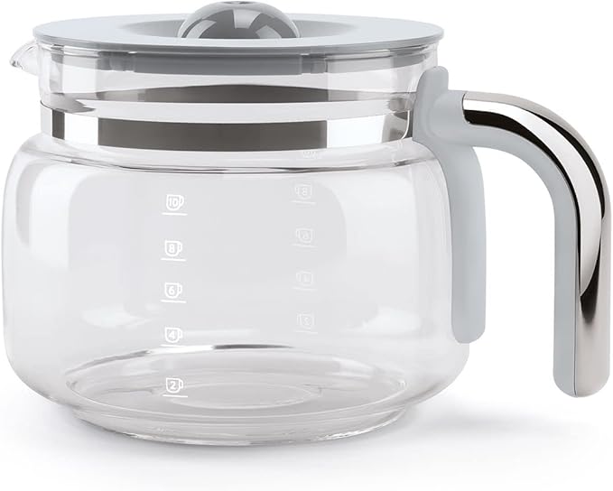 Smeg 50's Retro Style Aesthetic Drip Coffee Machine with 10 Cup Glass Carafe, Auto Start Feature, Keep Warm Plate, and Two Coffee Strength Settings (Brushed Stainless Steel)