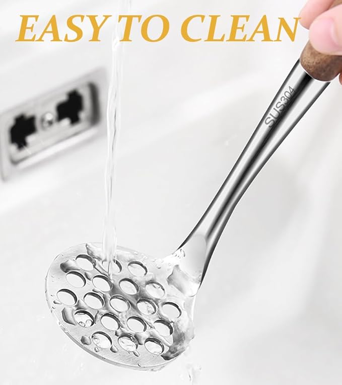 Avocado Masher Stainless Steel Small, Mini Potato Masher, Wooden Handle Potatoes Masher Kitchen Tool for Avocado, Potatoes, Beans, Vegetables, 8.7Inch Metal Mashing Utensil
