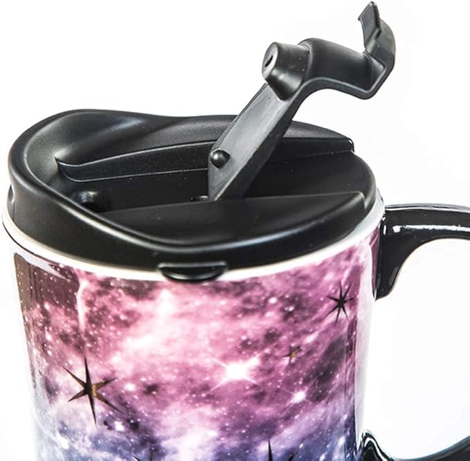 Topadorn Ceramic Travel Mug Coffee Cup 17 OZ., with Sealed Lid and Gift Box, Purple Starry Sky