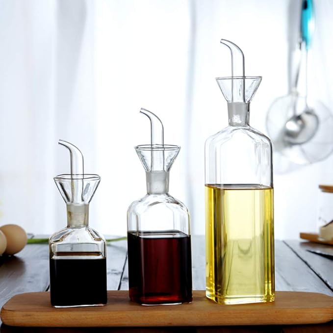 LandHope Oil Bottle Glass Olive Oil Dispenser Bottle Glass Cooking Oil Vinegar Measuring Dispenser With Spout for Kitchen and BBQ (125ml/4.27oz)
