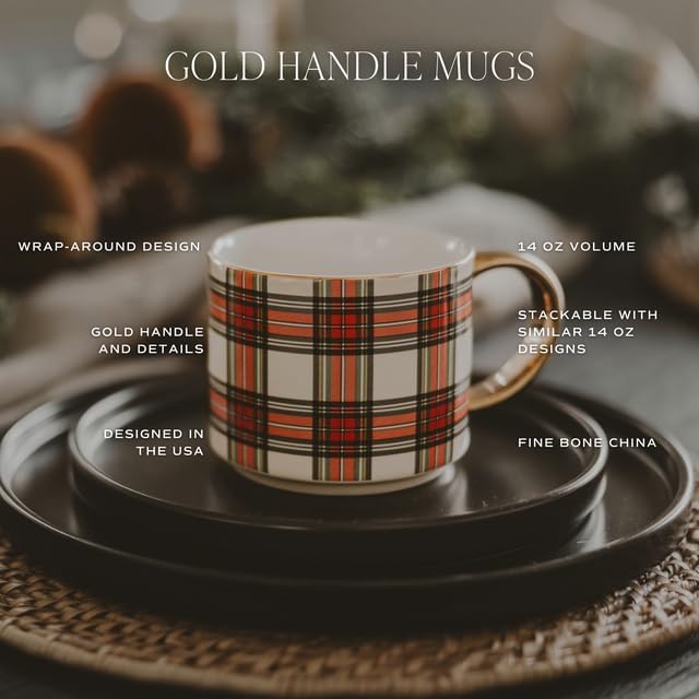Sweet Water Decor Green Stripe Coffee Mug, 14oz China Christmas Mug with Gold Handle, Large Holiday Winter Cup for Coffee, Tea & Hot Chocolate, Stocking Stuffer Gifts for Women