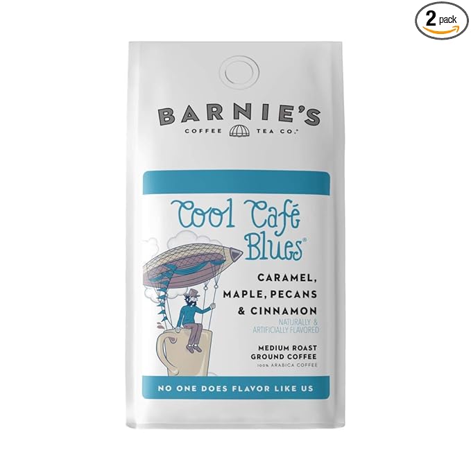 BARNIE'S COFFEE TEA CO. Ground with Caramel Maple Pecan and Cinnamon Rum Flavors, Medium Roasted Arabica Beans, Gluten Free, Cool Café Blues, 12 oz Bag (Pack of 2)