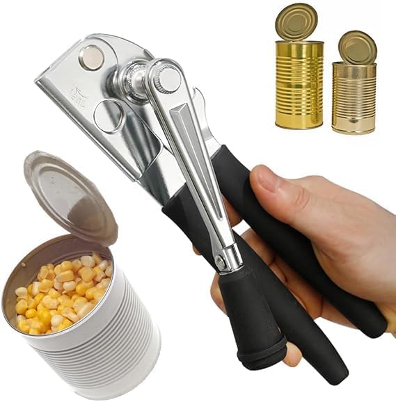 Crank Handle Commercial Can Opener - Heavy Duty Manual Can Opener - Ergonomic Cushioned Handle - Stainless Steel Blade - Black