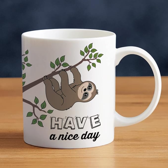 LOZACHE Cute Sloth Gifts Nope Not Today Funny Coffee Mug Have A Nice Day Ceramic Tea Cup 11oz, Kawaii Birthday Present for Men Women Wife Husband Daughter Friends Coworker