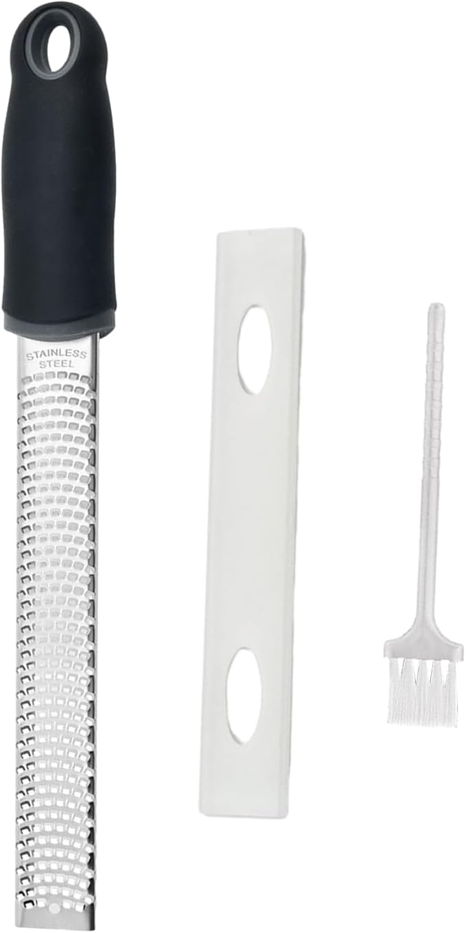 Lemon Zester Grater with Handle, Multi-use Kitchen Tool for Zesting Fruits, Grating Vegetables, Cheese, and Spices, with Protective Cover & Cleaning Brush