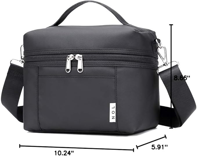 NOL Natural Organic Lifestyle Small Insulated Lunch Bags for Women Cooler Bag Lightweight Nylon Waterproof Lunch Box For Work（Small，Black）