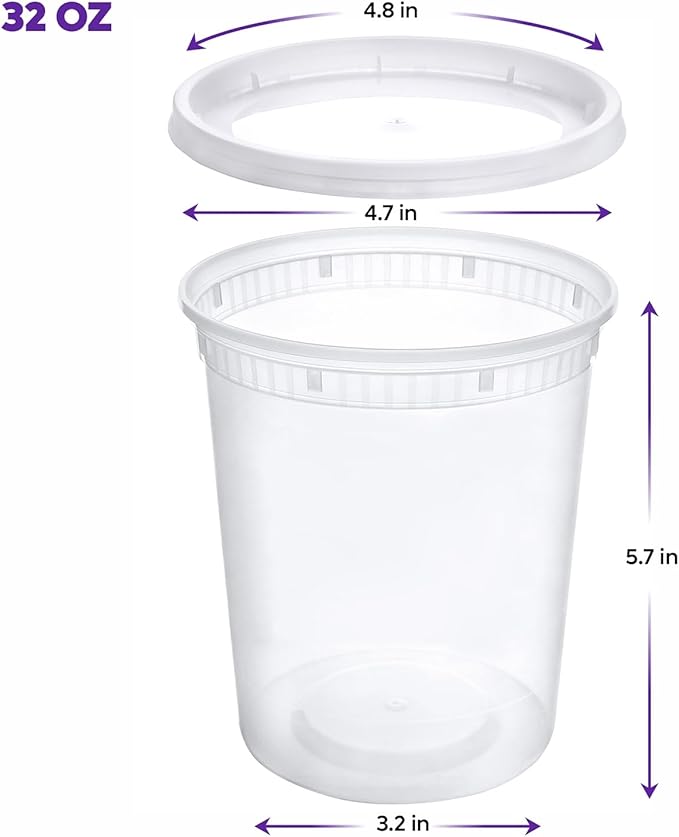 Pantry Value [32 oz. - 24 Count Plastic Food Storage Deli Containers with Lids, Disposable Soup Containers With Lids - Perfect for Storing Soups, Sauces, and Snacks