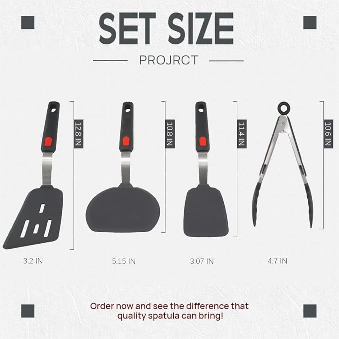 Silicone Spatula,600°F Heat Resistant Spatula Set of 4 for Nonstick Cookware,Cooking Spatulas with Stainless Steel for Diswasher Safe,Flexible Spatulas for Omelette, Pancake, Fish, Burger