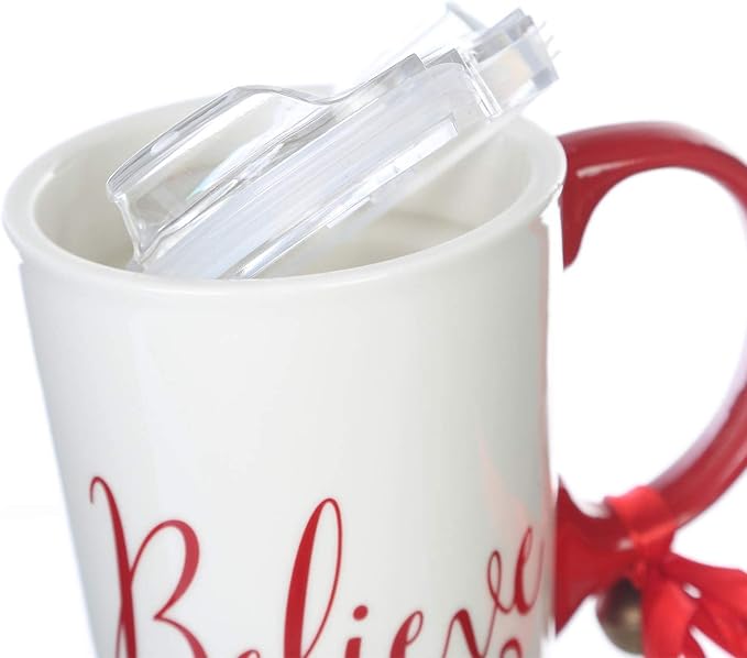 Topadorn 17oz Christmas Ceramic Travel Coffee Mug with Lid Tea Cup with Color Box, Microwave & Dishwasher Safe, Xmas Coffee Mug for Latte & Hot Chocolate, Holiday Gift Her Him, Believe