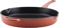 Ayesha Curry Kitchenware Enameled Cast Iron Skillet/Frying Pan with Helper Handle and Pour Spouts, 12 Inch - Redwood Red