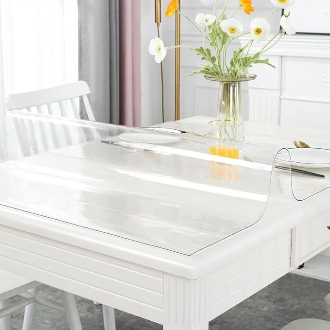 Warmstar Clear Table Cover Protector 36 x 63 Inch,1.5mm Thick Plastic Table Cover Rectangle,PVC Clear Table Protector,Desk Protector Mat for Kitchen, Dresser, Writing Desk，Dining Room Table