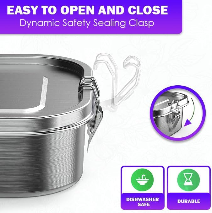 Stainless Steel Bento For Kids and Adults | Steel Lunch Box for School| Leak-Proof Food Containers | Metal Lunchbox for Work | Eco-Friendly| Leak-Proof| ((47 oz) - 3 Fixed Compartment)