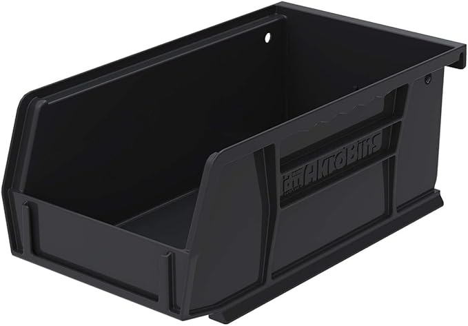Akro-Mils 30220 AkroBins Plastic Storage Bins, Space-Saving Stackable Bins for Garage, Pantry, Craft Organization, 7-" x 4-" x 3-", Black, 24-Pack