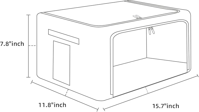 FHSQX 2 Pack Clothes Storage Bins Foldable Metal Frame Storage Box Linen Fabric Organizer Set with Carrying Handles and Clear Window (Black, 15.7x 11.8x 7.8Inch)
