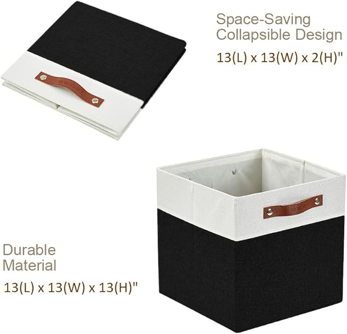 DECOMOMO Fabric Cube Storage Bins - Storage Baskets for Shelves, Cube Storage Organizer for Kallax and Cubbies (Black & White, 13 inch Cube) - 4 Pack