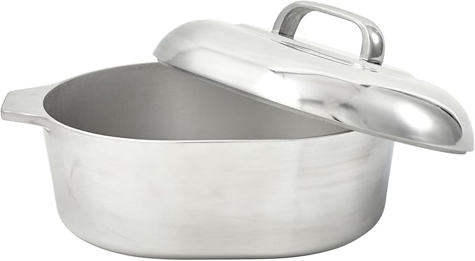 IMUSA 13in Cajun Cast Aluminum Oval Roaster with Lid, Durable Baking and Roasting Pan for Chicken, Meats, and Traditional Cooking