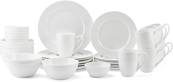 Mikasa Trellis Bone China Lightweight Chip Resistant 40 Piece Dinnerware Set, Service for 8